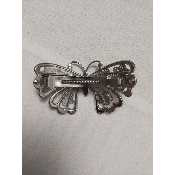 Vintage Butterfly Hair Clip Barrette French Style Silver Tone 3.75"x2.25" - Picture 4 of 10